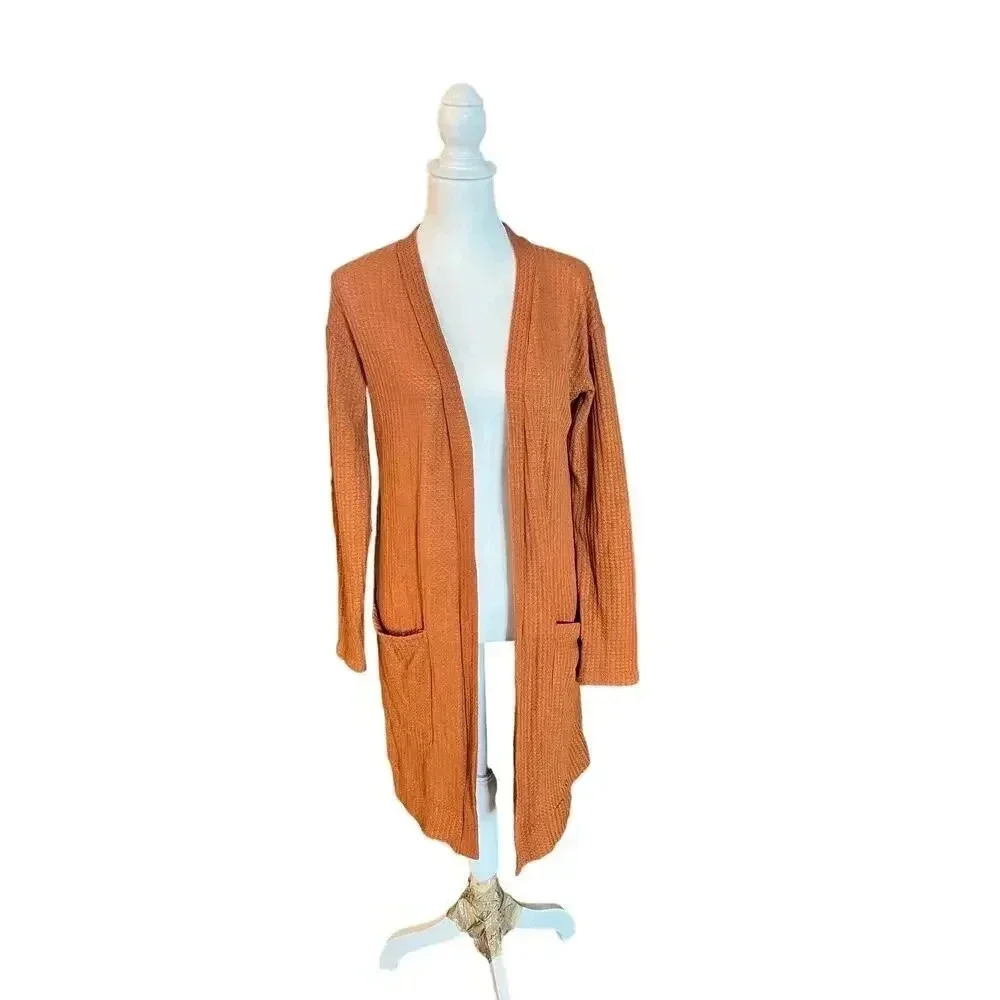 Tickled teal the Aubrey cardigan orange waffle texture, side length size large - Picture 3 of 10
